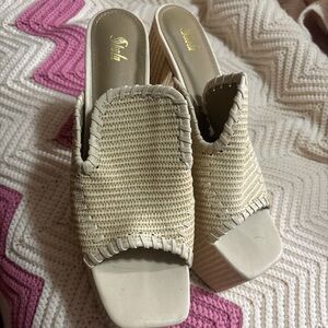 SHEIN Beige Woven Platform Slide Mules